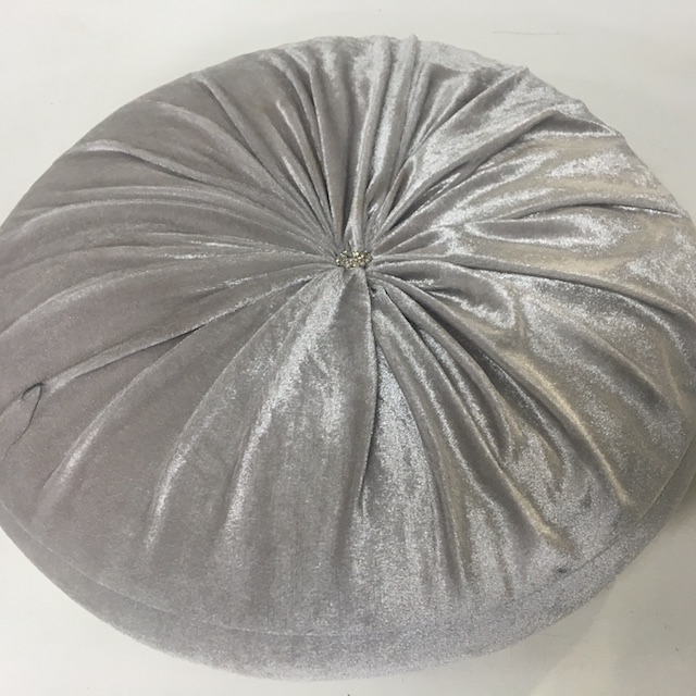CUSHION, Grey Silver Velour Round 40cm w Diamante
